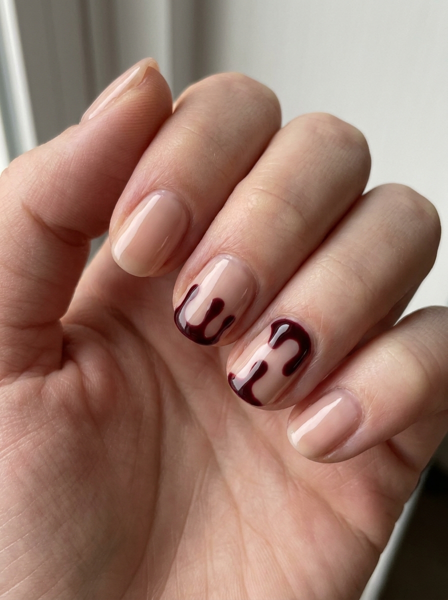 Burgundy Blood Drip Accent Nails als Halloween Nails Kurz Inspiration 2026